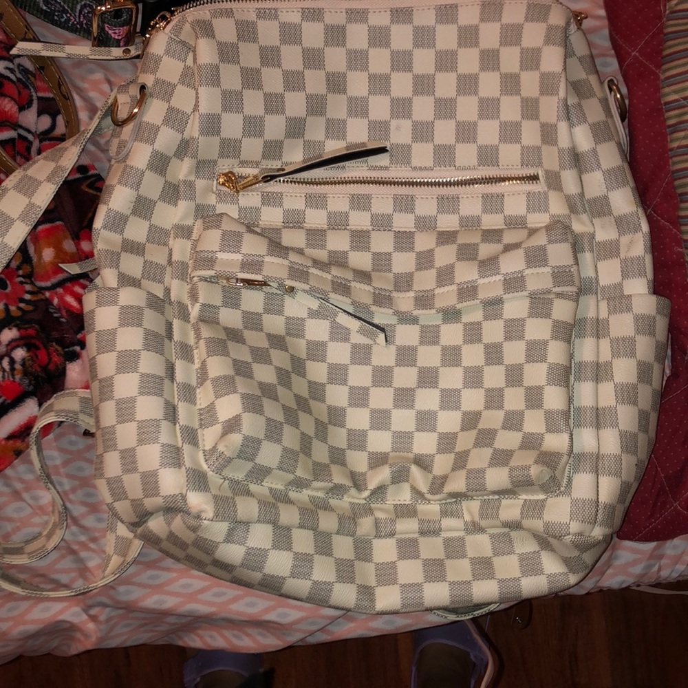 White checkered backpack